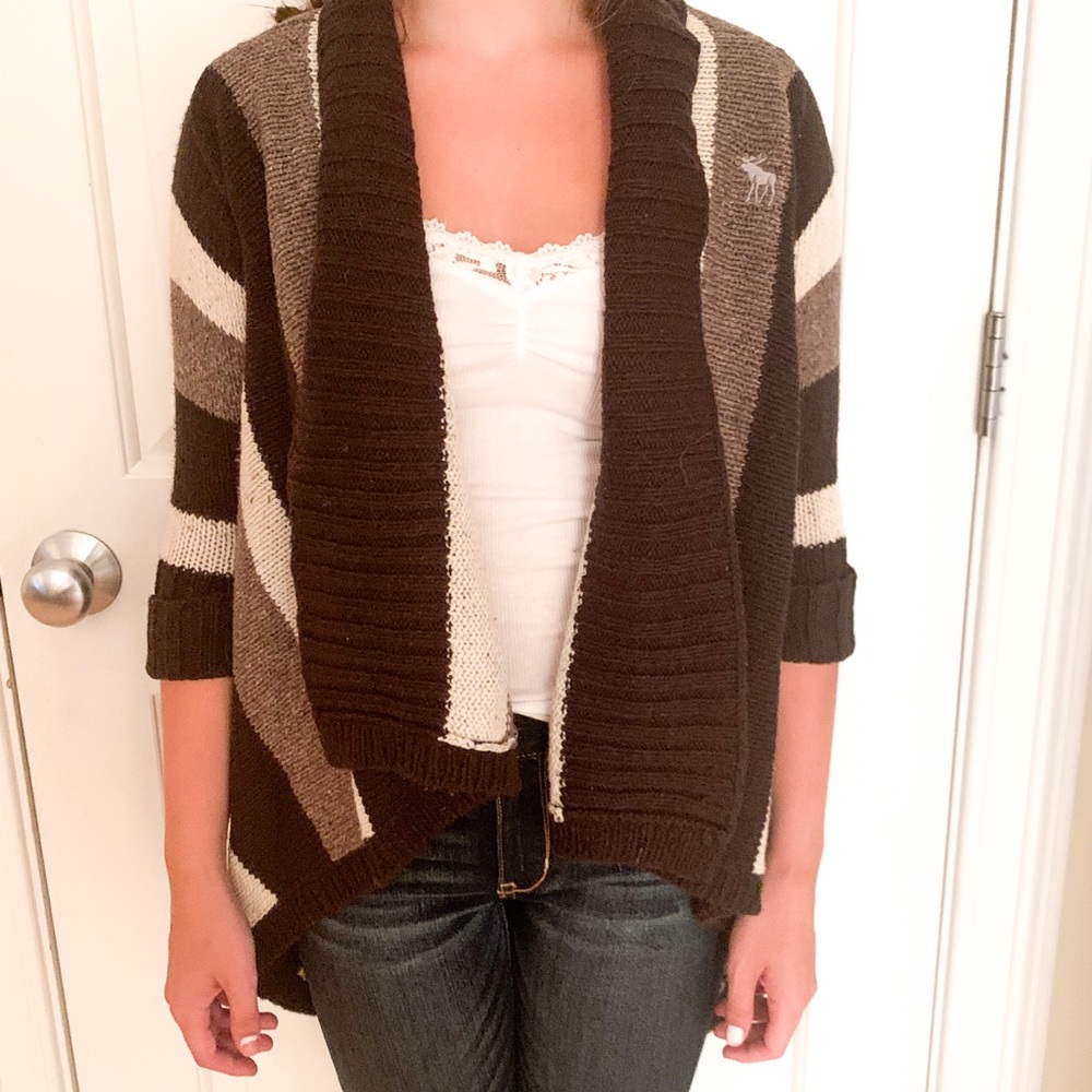 Abercrombie brown striped open sweater